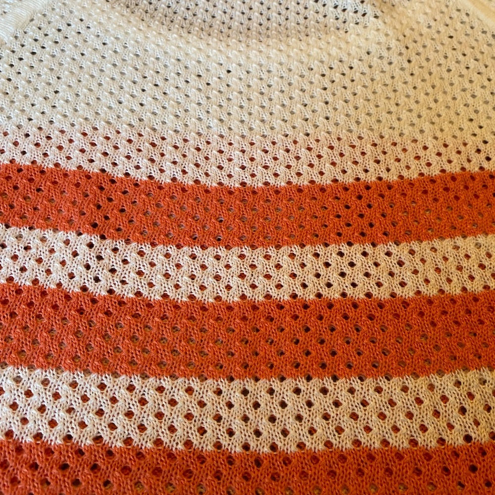 Velvet by Graham & Spencer Orange and White Silk Blend Striped Sweater - Picture 6 of 12